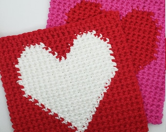 Agarraderas/Manteles con forma de corazón, de crochet, para San Valentín