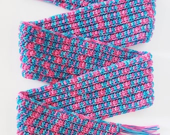 Cotton Candy Scarf; Blue, Pink Womens/Teen Crochet Scarf