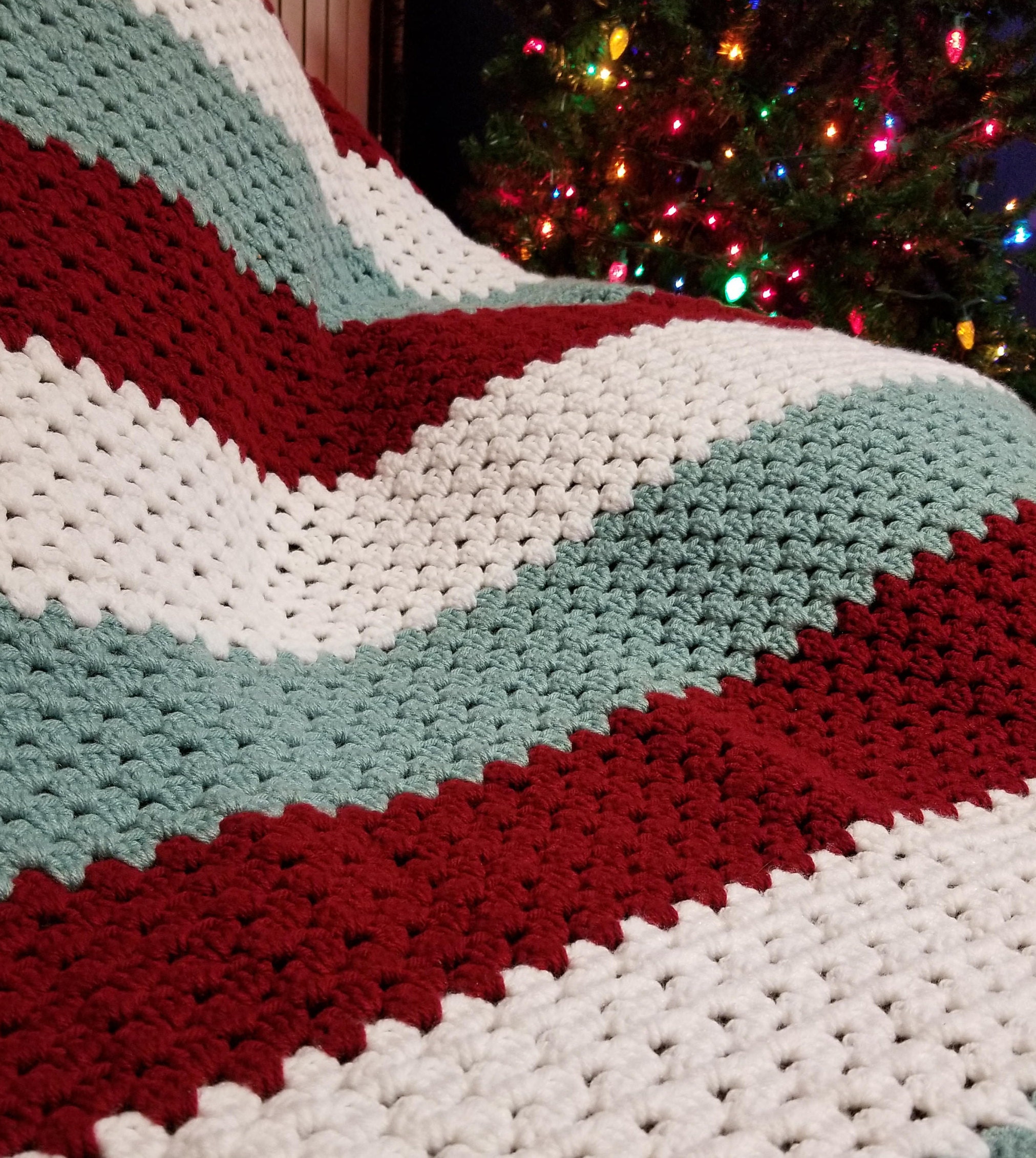 Christmas Afghan Christmas Blanket Christmas Throw Granny Stripe Red White Green Crochet Etsy