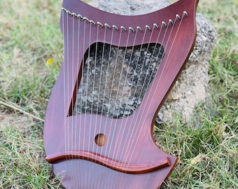 Harpa lira de 18 cordas em jacarandá | Harpa musical com design curvo | Inclui cordas, chave de afinação e estojo.