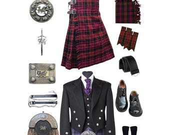Men's Scottish Prince Charlie Outfit | Traditional Tartan 11 PCS Complete Wedding Kilt Outfit Set | Highland Wear |Available in 50+ Tartans