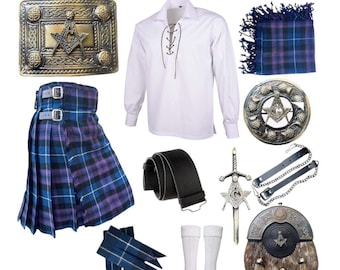 Men’s Scottish Wedding 11-Piece Kilt Outfit – Traditional Highland Complete Tartan Kilt Set – 60+ Tartans