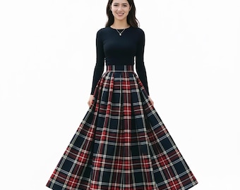 Highland Tartan Ull Maxikjol | Skotsk Rutig A-linjeformad Lång Kjol | Handgjord Skotsk Ull Tartan Kjol för Damer i 50+ Tartaner
