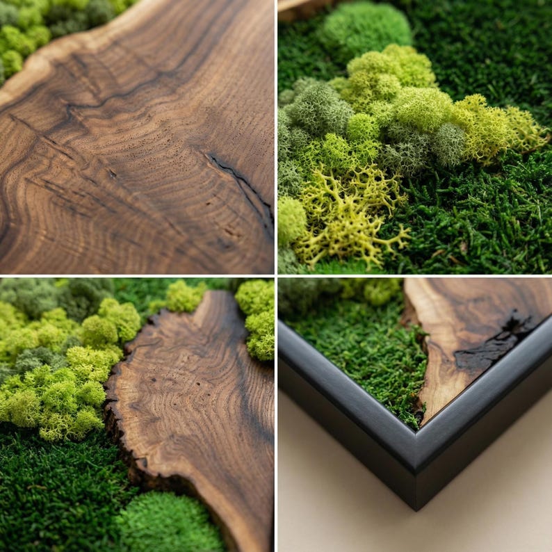 Moss Wall Art Olive Wood Decor, Preserved Greenery Panel, Natural Woodland Sculpture, Rustic Farmhouse Living Room Gift image 7