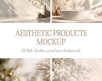 Beige Mockup Background, 12 PNGs for Product Photography and Branding