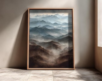 Misty Mountain Landscape Poster, Atmospheric Nature Art (PDF file)