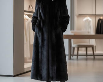 Women’s Luxury Mink Faux Fur Long Coat, Mink Fur Coat For Winter, Warm handmade fur jacket, vintage Style fur coat, Long statement overcoat