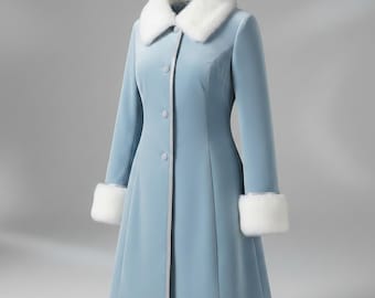 Women's Velvet Steampunk Tailcoat, Faux Fur Trim, Winter Snow Fairy Coat