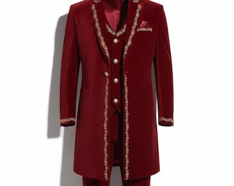 Velvet Christmas Coat, Gold Tree Embroidery, Steampunk Unisex Jacket