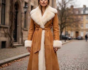 Handmade Suede Shearling Coat, Vintage 80s Boho Afghan Jacket
