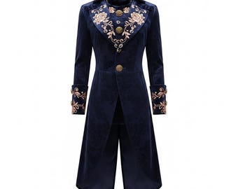 Handmade Velvet Victorian Tailcoat, Embroidered Steampunk Overcoat