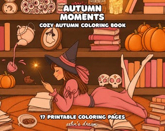 Witchy Coloring Book | 17 Halloween Coloring Pages | Fall Autumn Printable PDF Illustrations (Digital Download)