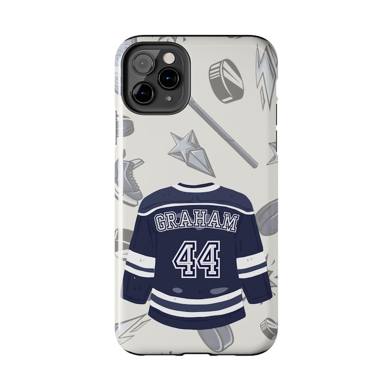 Cream iPhone 11 Pro Graham 44 navy hockey jersey full case product shot on white background