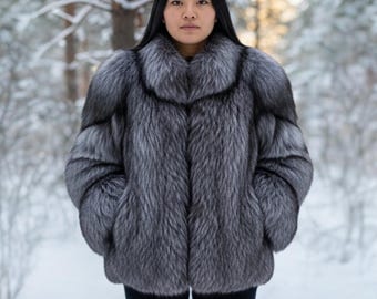 シルバークロスフォックスファーコート（レディース）｜ロング丈