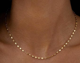 Spiegel Kette Layering Halskette Sterling Silber, verstellbare Blütenblatt Link-Halskette, zierliche stapelbare Halskette, Geschenk für sie, Weihnachtsgeschenk