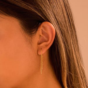 Sterling Silver Threader Earrings, Minimalist Dangle Chain Earrings, Pull Through Earrings, Sensitive ears,Gift for her,Valentines day Gift