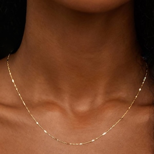 Halsband i sterlingsilver med skimrande kedja, justerbart, fint lager-på-lager-halsband, minimalistisk stapelkedja med blandade länkar, present till henne, julklapp