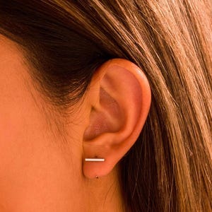 Bar Open Huggie Earrings Sterling Silver, Bar Hoop Earrings, Minimalist Open Hoops, Sensitive Ears, Valentines day, Mothers day,Gift for her