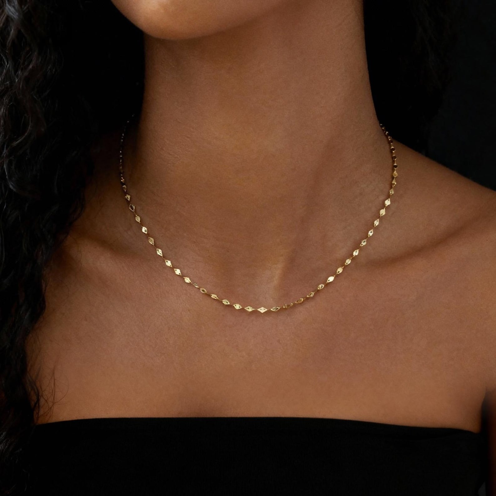 Mirror Chain Layering Necklace Sterling Silver, Adjustable Petal Link ...