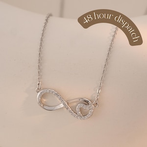 48 Stunden Versand Unendlichkeit Herz Halskette Sterling Silber, unendliche Liebe Diamant Halskette, jeden Tag Schmuck, Geschenk für sie, Geburtstag, Muttertag