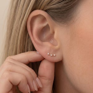 Moissanite Diamond Climber Stud Earrings 925 Sterling Silver, Dainty Curved Diamond Stud, Minimalist Crawler Earrings, Birthday Gift for Her