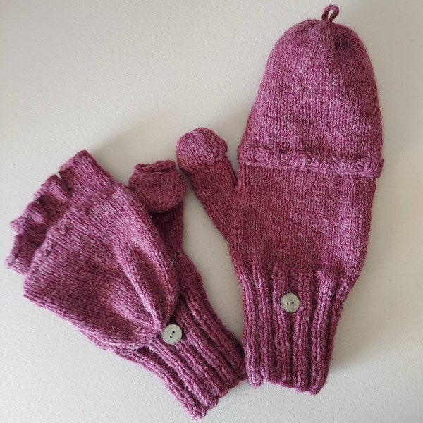Convertible mittens / fingerless gloves, SOME WOOL, size L, flip top mittens, flip thumb, texting gloves, glittens