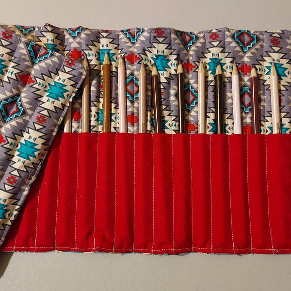 Colored pencil roll, pencil tote, roll up pencil storage, holds 24 pencils, pencils not included