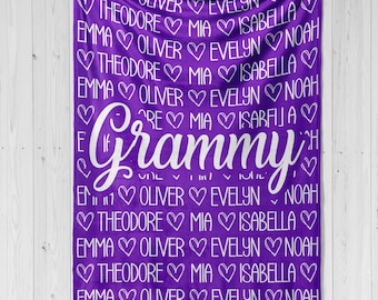Personalized Grandma Blanket, Custom Grandparent Blanket, Grammy Grandchildren Name Blanket for Christmas, Grandkid Name Blanket for Nanna