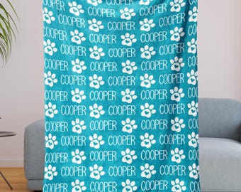 Personalized Paw Print Dog Blanket, Custom Name Pet Throw, New Puppy Gift, Cat Paw Blanket, New Pet Owner Gifts, Pet Memorial Blanket
