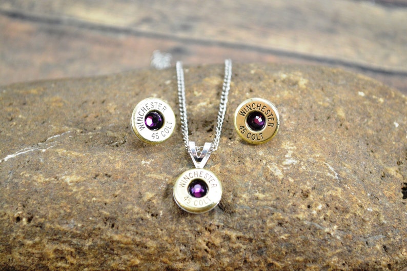 Bullet Jewelry Set Winchester 45 Colt Amethyst Swarovski Etsy