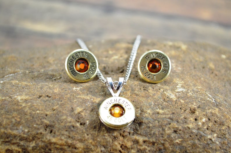 Bullet Jewelry Set Winchester 45 Colt Topaz Swarovski Etsy