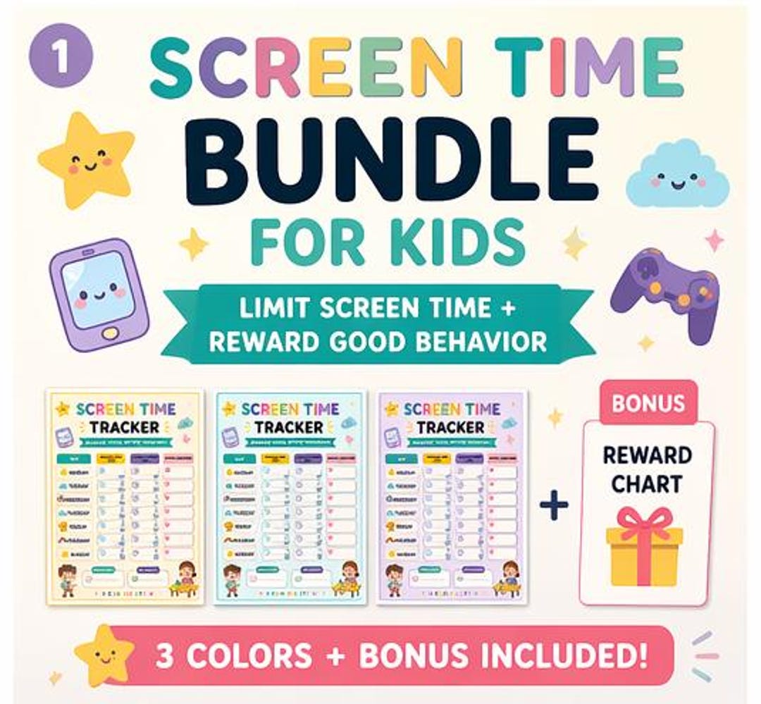 Kids Screen Time Tracker Bundle Printable| Behavior&reward Chart for ...