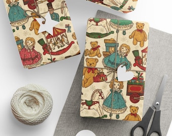 Carta da regalo natalizia con giocattoli vintage, carta da regalo nostalgica