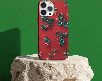 Custodia per iPhone con agrifoglio natalizio: custodia per telefono con bacche natalizie
