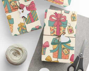 Carta da regalo natalizia: scatole regalo colorate e fiocchi