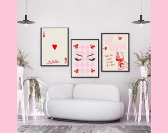 Art mural rétro rose rouge | Décoration d'intérieur féminine (téléchargement numérique)