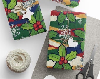 Carta da regalo natalizia con agrifoglio e fiocchi di neve - Carta da regalo festiva