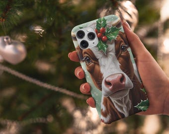Custodia per iPhone a forma di mucca natalizia: stampa animalier natalizia