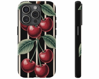 Vintage Cherry Stripe iPhone Case: Retro Fruit Design