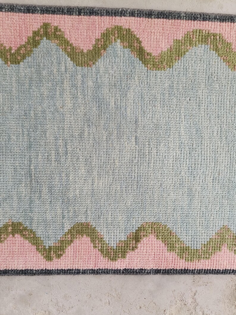 Light Blue Modern Oushak Rug: Hand Knotted New Zealand Wool, Turkish Style image 12