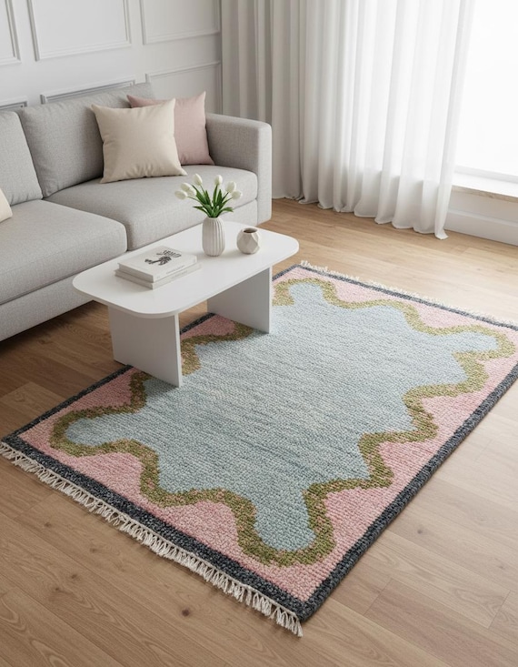 Light Blue Modern Oushak Rug: Hand Knotted New Zealand Wool, Turkish Style