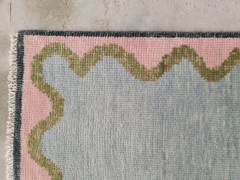 Light Blue Modern Oushak Rug: Hand Knotted New Zealand Wool, Turkish Style image 9