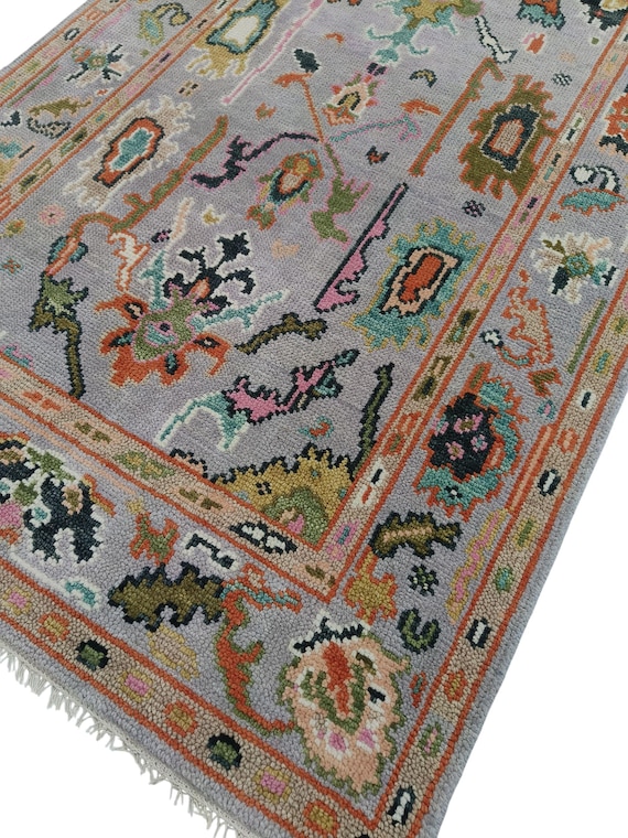 Oushak Rug: Grey Hand Knotted New Zealand Wool, Turkish Oriental style