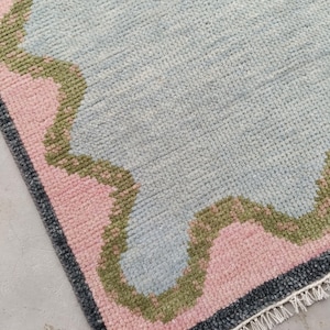 Light Blue Modern Oushak Rug: Hand Knotted New Zealand Wool, Turkish Style image 8
