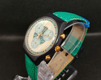 スウォッチ クロノグラフ 1993 ブルー/グリーン ヴィンテージ スイス製腕時計