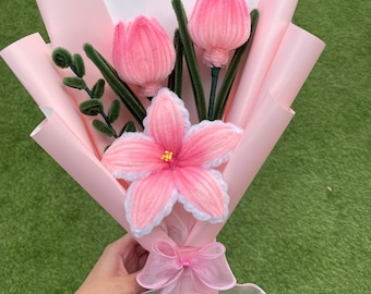Pipe cleaner flower mini bouquet , lily and tulips