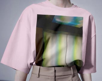 Camiseta oversize de corte cuadrado, camiseta con estampado de luces de neón en la calle, arte abstracto urbano, camiseta unisex