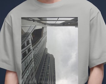 Camiseta de arte extragrande, estilo urbano, camiseta gráfica, arte abstracto, paisaje urbano