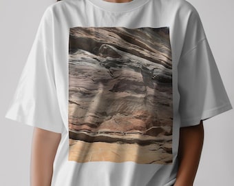 Camiseta con estampado abstracto de rocas, camiseta unisex de corte cuadrado, ropa de arte moderno, camiseta extragrande