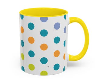 Taza de café con lunares coloridos / Taza de cocina con puntos geométricos vibrantes